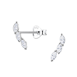 Silver Marquise Curved Stud Earrings  - 22442