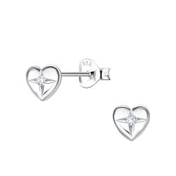 Silver Heart Stud Earrings - 22449