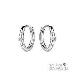 11mm Silver Round Huggie Earrings With Diamond - 22708