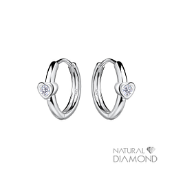 11mm Silver Heart Huggie Earrings With Diamond - 22710