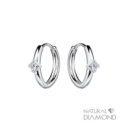 11mm Silver Square Huggie Earrings With Diamond - 22714
