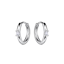 11mm Silver Single Stone Huggie Earrings - 22715 11mm Silver Single Stone Huggie Earrings - 22715