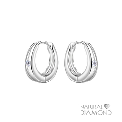 12mm Silver Single Stone Huggie Earrings With Diamond - 22718 12mm Silver Single Stone Huggie Earrings With Diamond - 22718