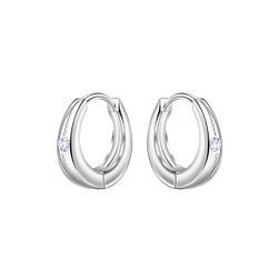 12mm Silver Single Stone Huggie Earrings - 22717 12mm Silver Single Stone Huggie Earrings - 22717