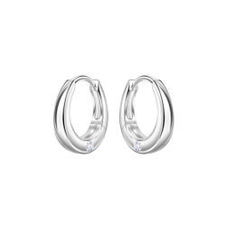11mm Silver Single Stone Huggie Earrings - 22719