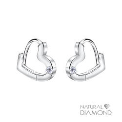 11mm Silver Heart Huggie Earrings With Diamond - 22722 11mm Silver Heart Huggie Earrings With Diamond - 22722