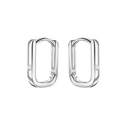 10mm Silver Single Stone Huggie Earrings - 22727