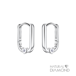 10mm Silver Heart Huggie Earrings With Diamond - 22730