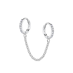 10mm Silver Double Huggie Earrings with Chain - 22564