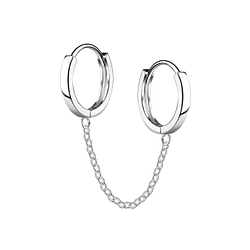 13mm Silver Double Huggie Earrings with Chain - 22565