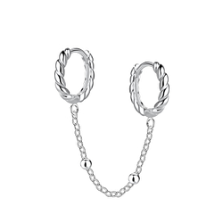 12mm Silver Double Twisted Huggie Earrings with Chain - 22593