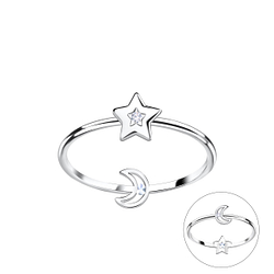 Silver Double Sided Moon and Star Ring - 22841 Silver Double Sided Moon and Star Ring - 22841