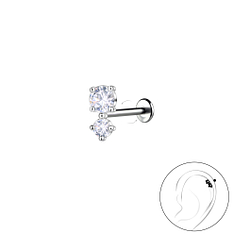 Silver Double Stones with Titanium Labret - 22752