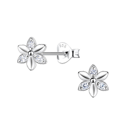Silver Flower Stud Earrings - 22636