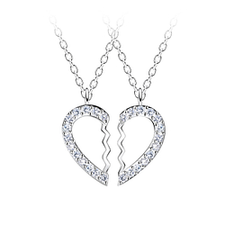 Silver Broken Heart Necklace Set - 23057