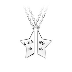 Silver Little and Big Sis Necklace Set - 23067