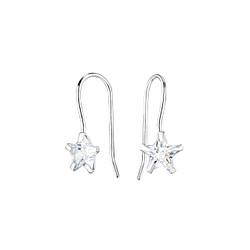 6mm Star Cubic Zirconia Silver Earrings - 22855
