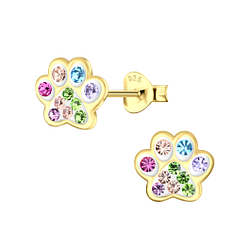 Silver Paw Print Stud Earrings - 23096