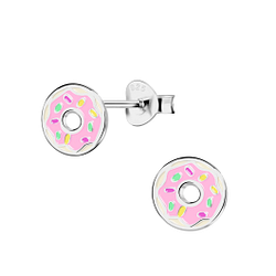 Silver Donut Stud Earrings - 23002