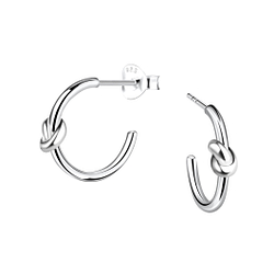 Silver Knot Half Hoop Stud Earrings  - 22903