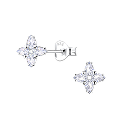 Silver Flower Stud Earrings - 22906