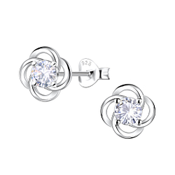 Silver Flower Stud Earrings - 22913