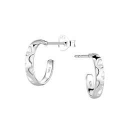 Silver Patterned Half Hoop Stud Earrings  - 22919