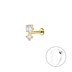 Silver Double Stones with Titanium Labret - 23069 Silver Double Stones with Titanium Labret - 23069