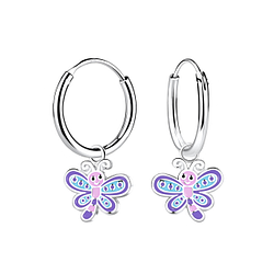 Silver Dragonfly Charm Hoop Earrings - 22998