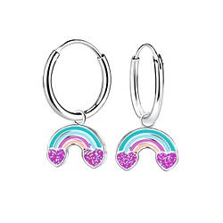 Silver Rainbow Charm Hoop Earrings - 22960