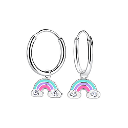 Silver Rainbow Charm Hoop Earrings - 22966