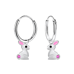 Silver Rabbit Charm Hoop Earrings - 22968
