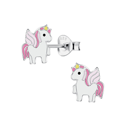 Silver Unicorn Stud Earrings - 23205