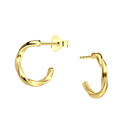 Silver Twisted Half Hoop Stud Earrings - 23137