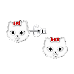 Silver Cat Stud Earrings - 23181