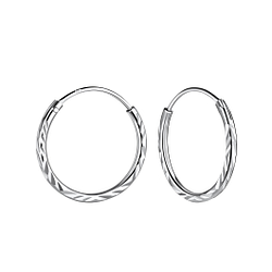 15mm Silver Diamond Cut Hoop Earrings - 23224