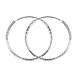 35mm Silver Diamond Cut Hoop Earrings - 23254