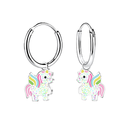 Silver Unicorn Charm Hoop Earrings - 23200 Silver Unicorn Charm Hoop Earrings - 23200