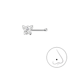 Silver Butterfly Crystal Nose Stud with Ball - 23185