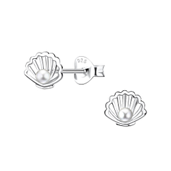 Silver Shell Stud Earrings - 23263