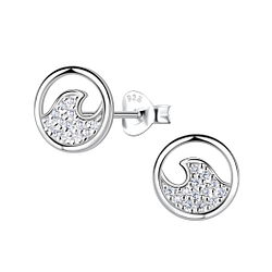 Silver Wave Stud Earrings - 23268
