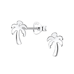 Silver Palm Tree Stud Earrings - 23274