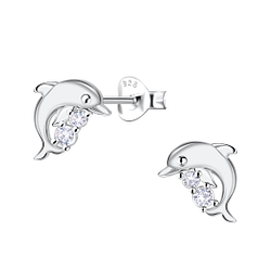Silver Dolphin Stud Earrings - 23283