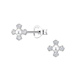 Silver Cross Stud Earrings - 23300