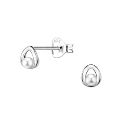 Silver Tear Drop Stud Earrings With Pearl - 23303