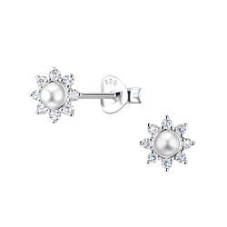 Silver Sun Stud Earrings - 23305