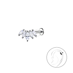 Silver Geometric with Titanium Labret - 22870