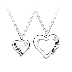 Silver Mother Daughter Necklace Set - 22038