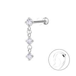 Silver Hanging Stones with Titanium Labret - 22753