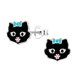 Silver Cat Stud Earrings  - 23356